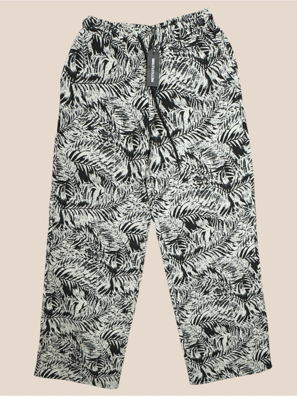 PrettyLittleThing Palm Leaf Jacquard Wide Leg Jogger US Size 10 NWT Oversized